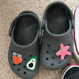 CROCS Kids Dark Gray Water Shoes with Fun Charms